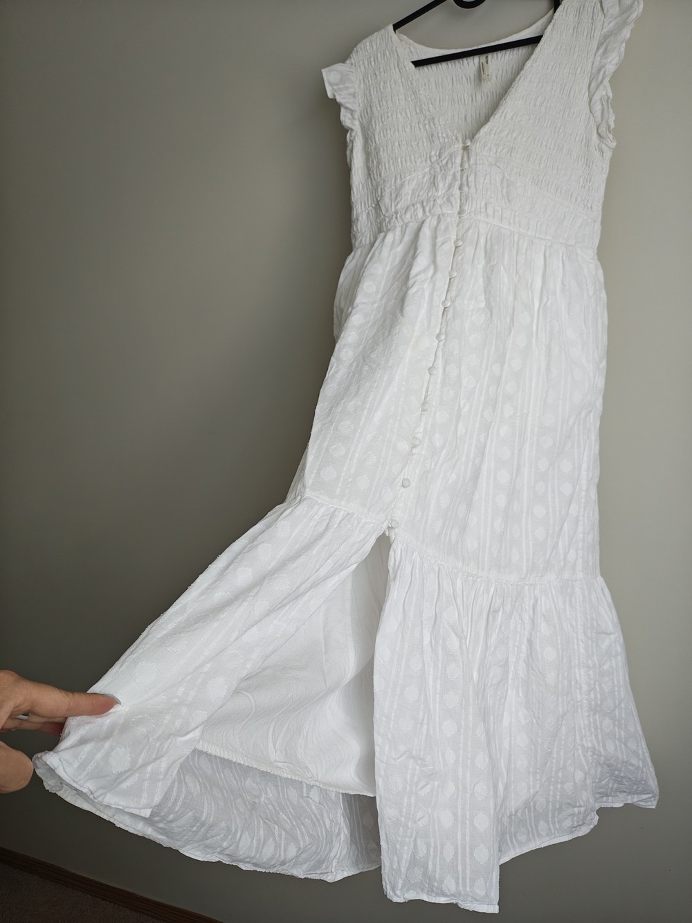 Anthropologie White V-Neck Button-Front Midi Dress with Flutter Sleeves As Is - Picture 5 of 15